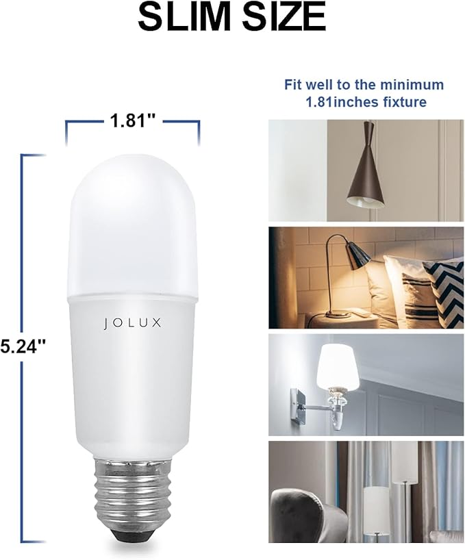 Jolux led Stick Lights for Enclosed Fixture,Led bulbs100 Watt Equivalent,6500K True White,1500 LM,E26 Medium Screw Base,High Lumen Light Bulb,Non-Dimmable, 6 Count (Pack of 1)………