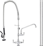 36" Height Commercial Sink Faucet Deck Mount with Pre-Rinse Sprayer, Commercial Kitchen Faucet with 10" Add-on Swing Spout Faucet & Spring Pull Down Sprayer, 8" Adjustable Center Kitchen Faucet