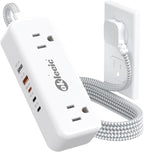 PD30W USB C Travel Power Strip,Cruise Power Strip with 5 USB(3 USB-C) Ports and 4 Outlets, Braided Extension Cord 5Ft, 30W Fast Charging Station Compatible with MacBook Laptops iPad Pro iPhone Samsung