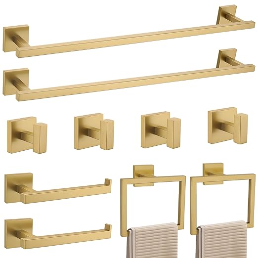 YACVCL Towel Bar Set 10-Piece Brushed Gold Bathroom Hardware Set, Gold Bathroom Accessories Set,23.6 Inch Towel Holder-Towel Racks Set for Bathroom Stainless Steel Wall Mounted
