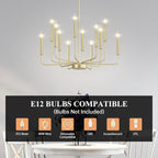 Qamra Modern Farmhouse Gold Chandelier for Dining Room, 12-Light Rustic Candle Chandelier Light Fixture, Industrial Hanging Chandeliers Lighting for Living Room, Kitchen, Staircase, Entryway, Foyer