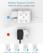 Surge Protector 8 Outlet Extender, TESSAN Multi Outlet Splitter with 3 USB Wall Charger (1 USB C Port), 3-Sided Multiple Plug Power Strip 1700J, Charging Station for Home Office Dorm Room (Pack of 2)