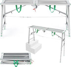 Zonon 55" L x 11.8" W x 28" to 44" H Folding Work Platform Portable Scaffolding Step Stool 4 Height Adjustment 600 Lbs Load Capacity Non Slip Work Platform Ladder for Home Drywall Cleaning Painting