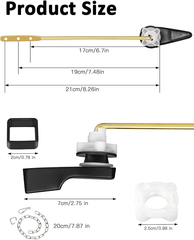 Toilet Handle Replacement Kit, 702 Universal Toilet Flush Handle, Zinc Alloy Toilet Tank Trip Lever with H2 Brass Arm Front-Mount Compatible with American Standard, Mansfield Toilet, Black