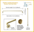 Goo-Ki 6 Pack Brushed Brass Cabinet Handle Drawer Pulls, 12.6 Inch(320mm) c-c Solid Zinc Alloy Modern Bar Pull Kitchen Hardware for Closet Dresser Wardrobe Cupboard Furniture