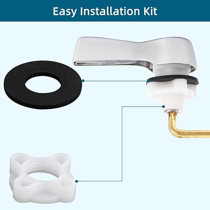 Hygie Rinse Metal Toilet Handle Lever Flush Replacement, 2PCS Universal Side Mount Toilet Handle with Stainless Steel Flapper Chains, Toilet Repair Kit, Chrome