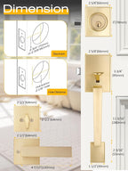 2 Sets Entry Door Handle and Single Cylinder Deadbolt Lock and Key Combo Pack - Heavy Duty Square Locking Lever Set - Interior/Exterior Door Levers in Satin Brass Finish
