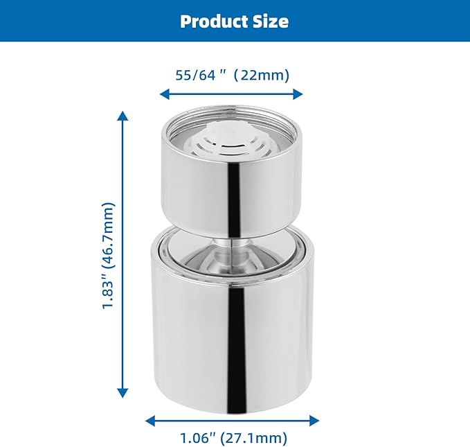 Hibbent NSF/ANSI/CAN 61 Certified Faucet Aerator, CUPC Certification 360° Swivel Kitchen Faucet Aerator, 2 Flow Sprayer Modes Water Saving Faucet Extender-55/64"-27UNS Female Thread/Polished Chrome