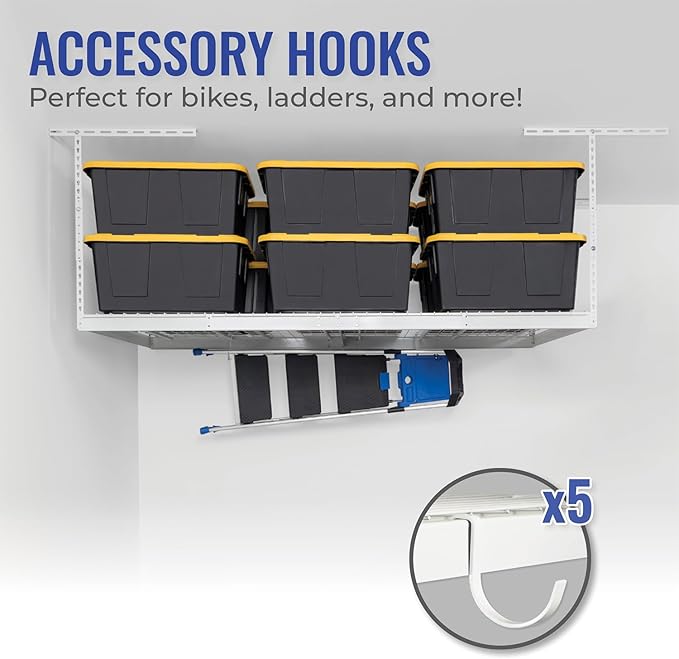 SafeRacks 4x8 Overhead Garage Storage Rack Heavy Duty - White (12"-24") - Holds 600 lb