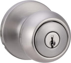 Amazon Basics Exterior Door Knob With Lock, Coastal, Satin Nickel