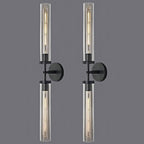 Black Wall Sconces Set of 2, Double Lights 30" Knurled Texture Indoor Wall Light Fixtures, Bathroom Vanity Light Fixtures with Clear Glass, Modern Wall Lamp for Living Room Hallway(Bulb Included)