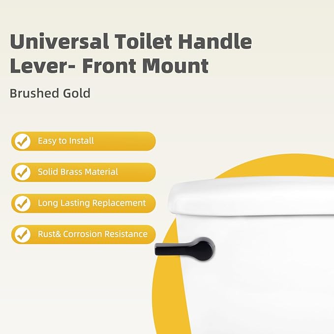 Universal Metal Black Toilet Handle Replacement Kit, Front Mount Toilet Flush Handle Replacement Compatible with Kohler, American Standard, TOTO, Mansfield, Solid Brass, Universal Style