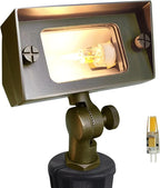 COLOER Brass Small Rectangular Flood Lights Outdoor with 2W 2700K Warm White LED G4 Bulb, 12V Low Voltage Landscape Outside Lights for House Illuminating Signs, Walls and Plant Material