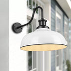 Outdoor Gooseneck Barn Lights, 16 Inch Dome Outdoor Wall Sconce Farmhouse Exterior Wall Mount Light Vintage Wall Lighting Fixture Industrial Lantern for Porch, Entryway, Garage, RZ007L-2 WH