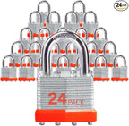 Keyed Alike Laminated Steel Padlocks with Normal Shackle for Sheds, Fences & Lockers (24-Pack)