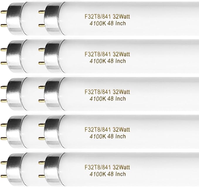 F32T8/841 32W 48 Inch T8 Fluorescent Tube Light Bulb, T8 Fluorescent Bulbs 4 Foot, 4ft Light Bulb, 4100K Cool White, 2850 Lumens, G13 Medium Bi-Pin Base,10 Pack