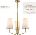Modern Gold 3-Light Chandelier with Fabric Shade Chandelier E26 Pendant Light for Living Room, Entryway, Living Room,Bedroom Adjustable