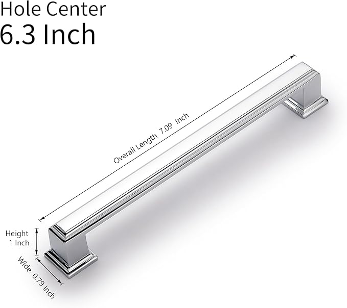 10 Pack 6.3 Inch(160mm) Hole Center Polished Chrome Modern Cabinet Pulls Kitchen Cabinet Handles Kitchen Cabinet Hardware Timeless Drawer Pulls for Dresser Cupboard Wardrobe, Chrome(6.3x10)