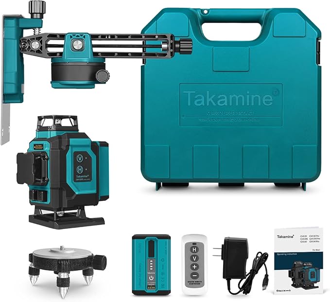 Takamine 16 Lines Laser Level, Red and Green 4x360 4D Cross Line Professional Laser with Two 360°Vertical and Two 360°Horizontal for Construction,Home Renovation,Rechargeable Battery