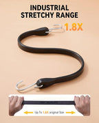 31'' Rubber Bungee Cords Heavy Duty Outdoor with 55.8" Max Stretch & Over 176 lbs Load, 100% EPDM Black Bungee Straps with Crimped S Hooks for Cargo, Tarps, Truck, Motorcycle, Weatherproof (50 Pack)