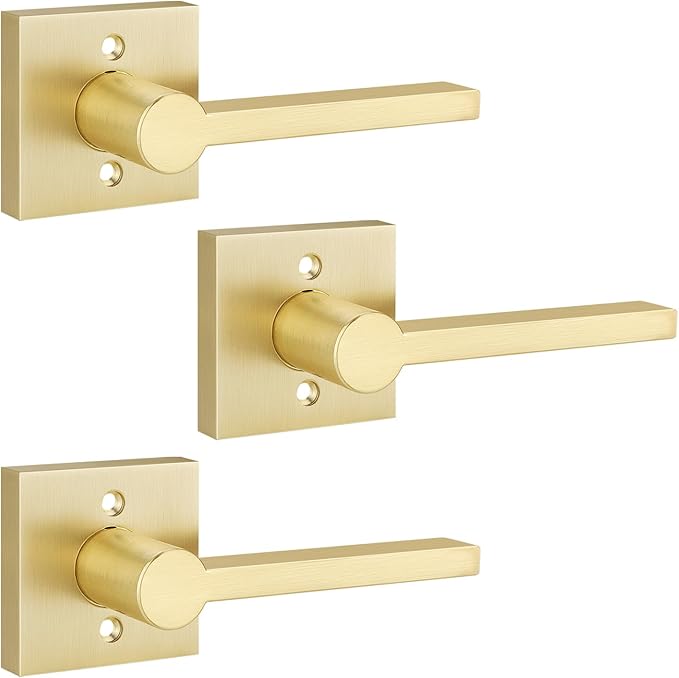 EHOMEWARE 3 Pack Gold Dummy Door Handle, Heavy Duty Single Sided Door Lever, Non Turning Interior Door Handles for Pull or Push Only