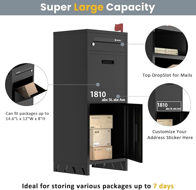 Package Delivery Boxes for Outside, Parcel Drop Boxes with Lock, Custom Address Stickers Package Drop Boxes for Outside is Weatherproof,Package Delivery Box for Porch,No Installation(15*18*43.5 in)