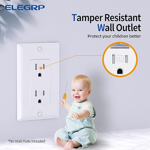 ELEGRP 15 Amp Tamper Resistant White Electrical Wall Outlet, 125V, UL Listed, 20 Pack