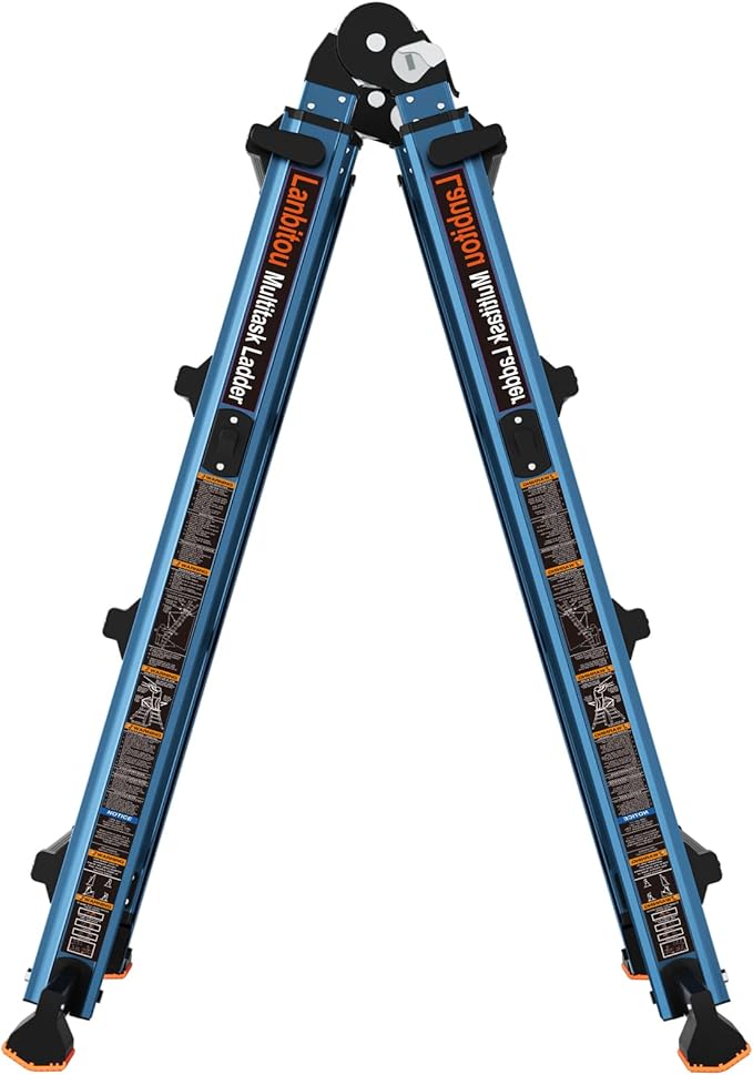 Ladder, A Frame 4 Step Ladder Extension, 14 FT Anti-Slip Multi Position Ladder, Storage Folding Ladder, 300 lbs Security Load Telescoping Aluminum Ladders for Stairs Home Indoor Outdoor Roof