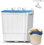 Portable Mini Twin Tub 18Lbs Washing Machine with Drying Rack & 10 Hangers, Washer(11Lbs) and Spinner(7Lbs) Combo with Timer Knob, Compact Semi-automatic Laundry Washer for Home Dorm Apartment, Blue