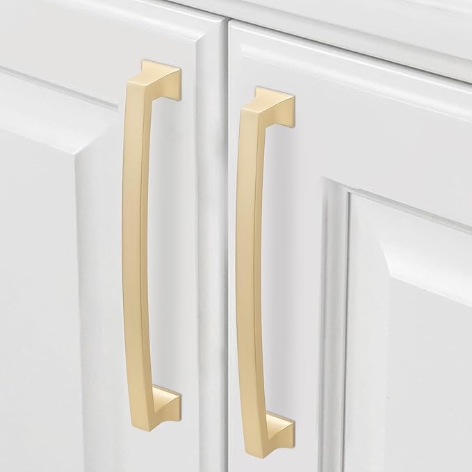 COTYKILEY 10 Pack 6-1/4 Inch(160mm) Brushed Brass Cabinet Handles Gold Kitchen Cabinet Pulls Cabinet Door Handles Kitchen Cabinet Hardware
