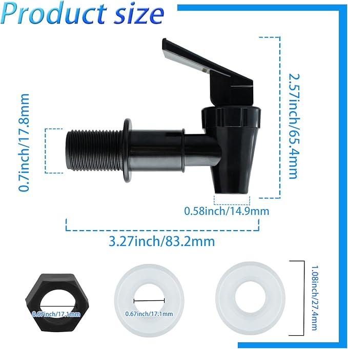 Replacement Cooler Faucet Water Bottle Jug, BPA-Free Plastic Spigot Spout Water Beverage Lever Pour Dispenser Valve, Crock Tap (2 Black)