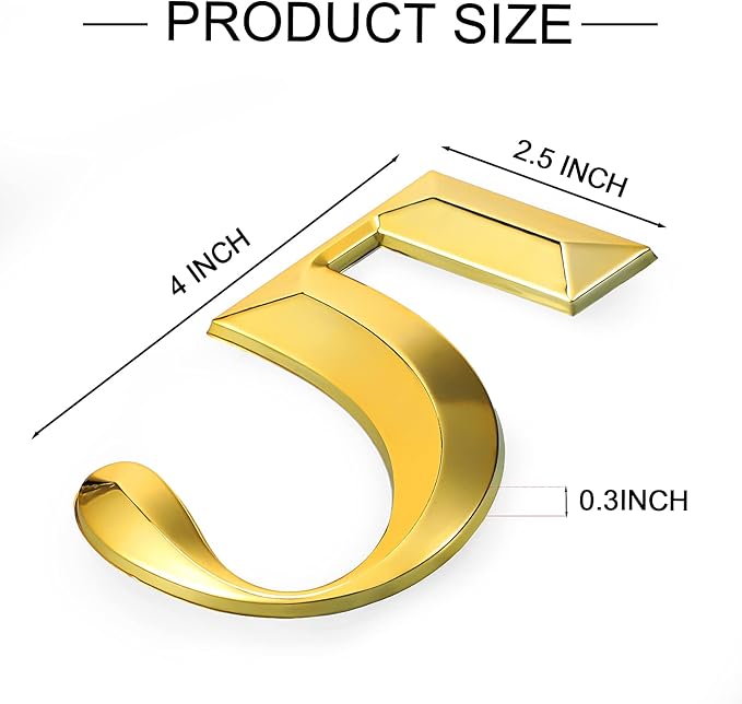 Jetec 10 Pcs House Numbers 3D Door Mailbox Numbers 0-9 Self Adhesive House Door Street Address Stickers for, Apartment, Office, Hotel Room, Mailbox Signs(4 x 2.5 Inches,Gold)