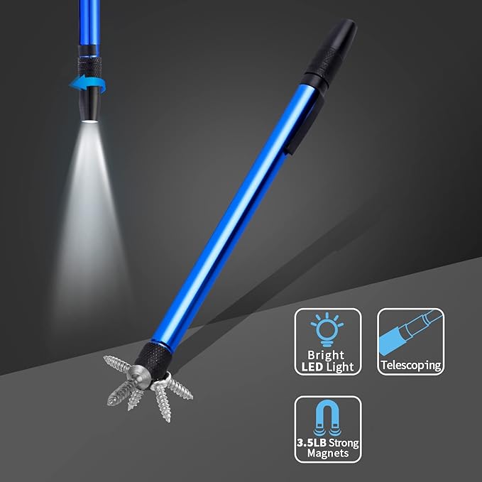 1 Piece 3.5LBs Telescoping Magnetic Flashlight Pickup Tool with LED Lights, Magnet Stick Rod Extendable 7" to 27" for Men, Birthday, Father's Day, Christmas Gift