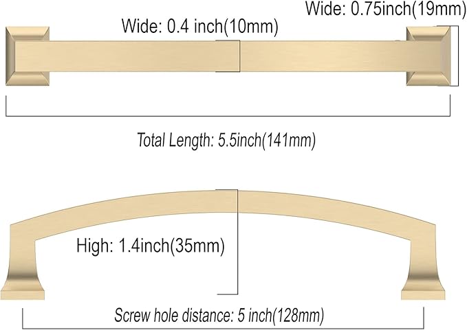 Asidrama 10 Pack 5 Inch(128mm) Hole Centers Brushed Brass Kitchen Cabinet Handles, Gold Cabinet Pulls Kitchen Cabinet Hardware for Cupboard Drawer Pulls