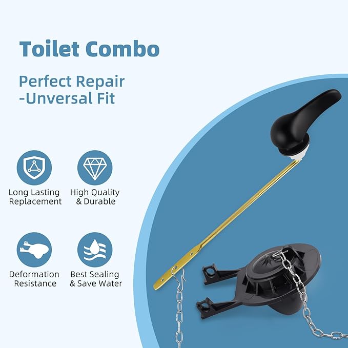 iFealClear Universal Toilet Handle Replacement Kit Front Mount with 2-Inch Rubber Toilet Flapper Replacement, Toilet Tank Parts Compatible with Kohler, American Standard, TOTO, Mansfield, Matte Black