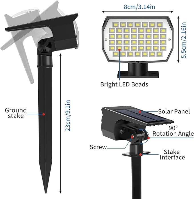 Solar Spot Lights Outdoor 6 Pack, [46 LED/3 Modes] Solar Landscape Spotlights Waterproof, 2-in-1 Auto On/Off Solar Powered Lights for Outside Yard Garden Wall Pathway(Cool White)