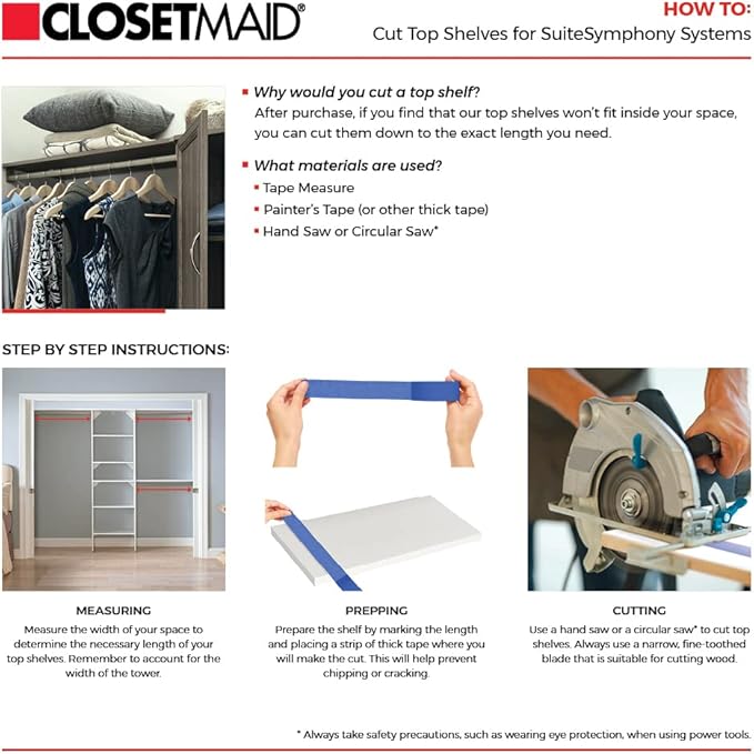 ClosetMaid SuiteSymphony Wood Closet Organizer Kit with Tower 3 Hang Rods, Top Shelves, 2 Drawers, Adjustable, Fits Spaces 5-9 ft. Wide, Graphite Grey