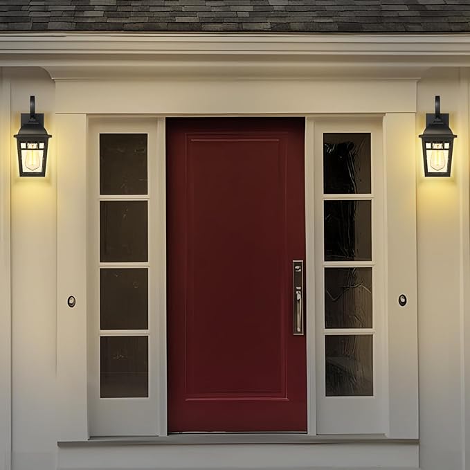 Front Porch Lights Outdoor Wall Lights Exterior Wall Sconce, Matte Black Exterior Light Fixtures with Waterproof Farmhouse Outdoor Lighting Fixtures for House Garage Porch Patio