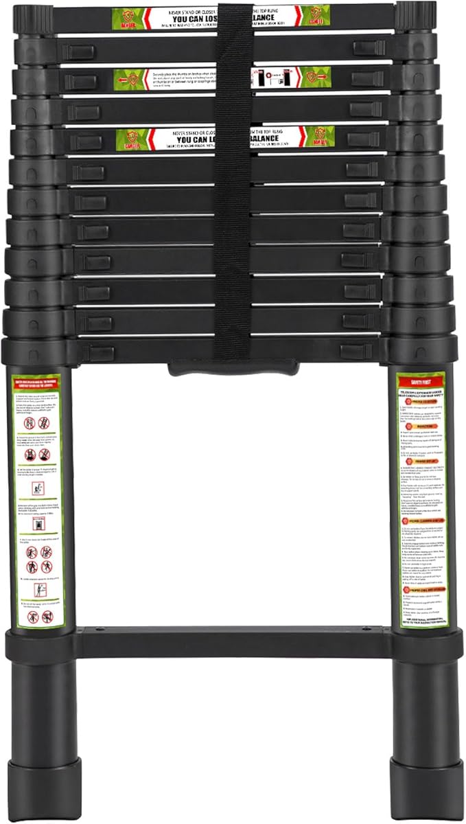 RIKADE Telescoping Ladder 16.5FT & Attic Ladder, Heavy Duty Aluminum with Non-Slip Feet, 330lb Capacity for RV, Attic, Loft & Multi-Surface Use