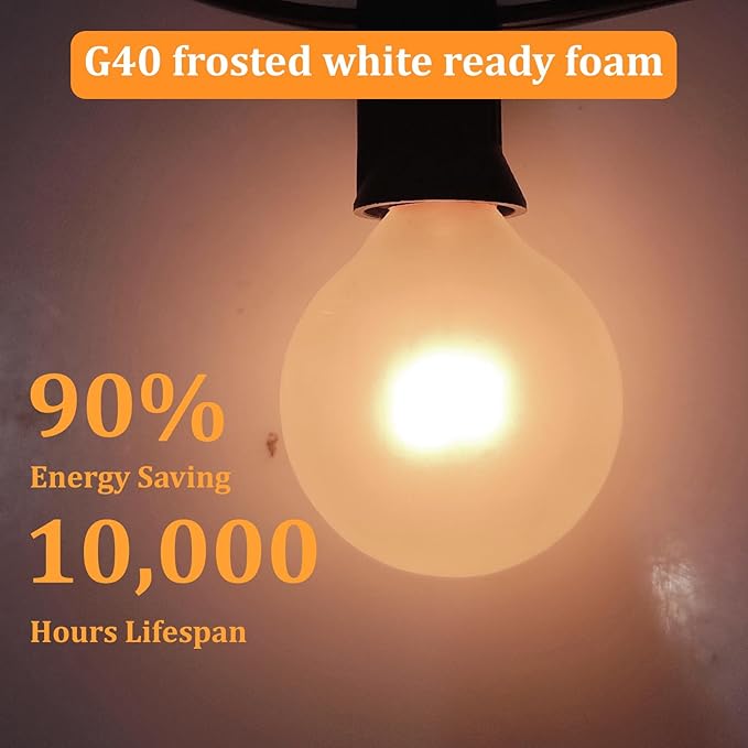 25 Pack G40 Frosted Replacement Bulbs, 5W Globe Light Bulbs Fits E12 Candelabra Base, Glass Incandescent Bulbs for Outdoor Patio String Lights, 2200K Warm White