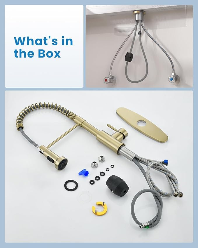 APPASO Gold Kitchen Faucet, Brushed Gold with Pull Down Sprayer and Soap Dispenser, Commercial Kitchen Sink Faucet Stainless Steel