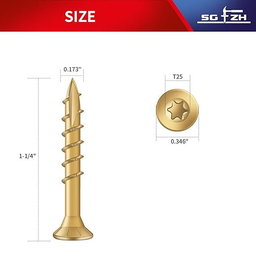 #8 x 1-1/4" Deck Screws (183Pcs) 1lb. Exterior Wood Screws. Carbon Steel, Tan, Flat Head, Rust Resistant epoxy Coated, with T25 Star Bit