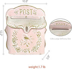 Mailbox Wall Mount Mailboxes for Outside Vintage Mail Boxes for House Outside Metal Drop Box Antique Style Nostalgic Charm Home Decorative, Bird Pattern, Pink