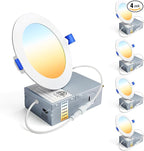 Ensenior 4 Pack 4 Inch LED Recessed Ceiling Light, Dimmable, 2700K-6000K 6CCT, 750LM 9W 120V, High Brightness Canless Wafer Downlight - ETL&FCC&IC