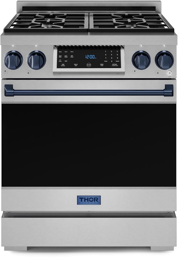 Gordon Ramsay by THOR Kitchen 30 Inch Professional Gas Range with Tilt Panel Touch Control in Stainless Steel/Navy Blue