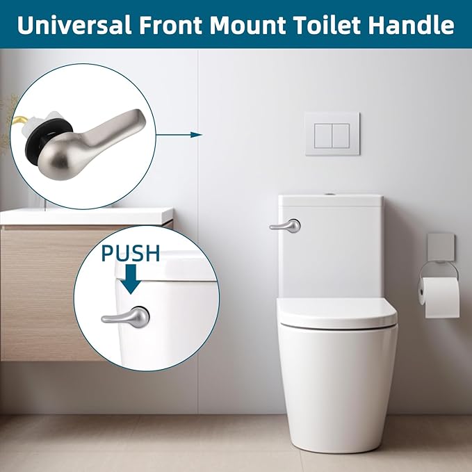 Hygie Rinse Metal Toilet Handle Replacement Kit Universal Front Mount Fit, Toilet Lever Compatible with American Standard/Glacier Bay/Gerber, Toilet Flush Handle with Flapper Chain, Brushed Nickel