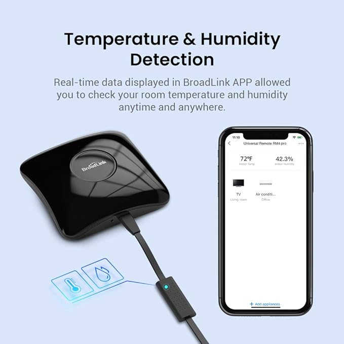 BroadLink Remote Sensor Accessory, Works with RM4 Mini and RM4 pro Smart Remote, Temperature and Humidity Monitor USB Cable