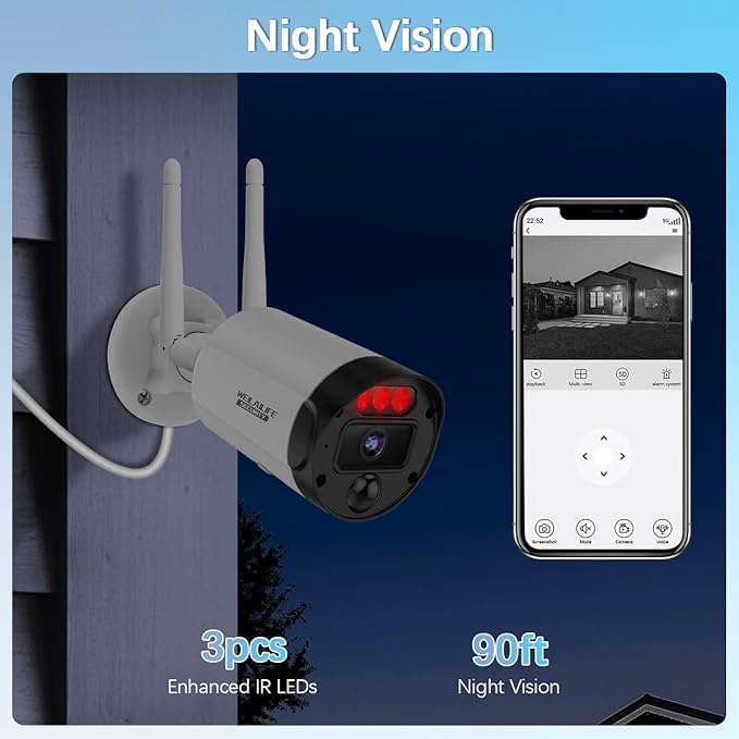【90ft Super Night Vision】 5MP Outdoor Wireless Security Camera System, Wireless Cameras for Home Security, Home Video Security Cameras, WiFi Surveillance DVR Kits