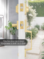 EHOMEWARE Gold Front Door Handle Set, Brass Heavy Duty Square Door Lever & Single Cylinder Deadbolt Combo Reversible for Entrance Exterior Doors 1 Set