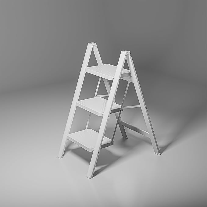 White Step Ladder White 3 Step Folding, Sturdy 330 Lbs Small Step Stool for Adults, Closet Step Stool Ladder with Anti-Slip Wide Pedals, Portable Folding Ladder for Home Kitchen Office